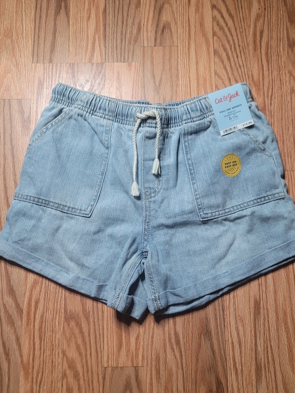Girls Cat & Jack Light Wash Denim Pull-On Shorts with Drawstring 14